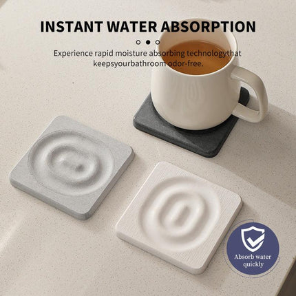6-Pack Dark Grey Instant Dry Diatomite Square Coaster Tray(10x10CM) - Ultra-Absorbent Bathroom Sink Caddy & Cup Mat.