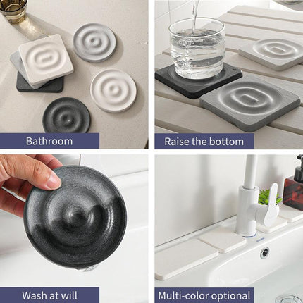 6-Pack Dark Grey Instant Dry Diatomite Square Coaster Tray(10x10CM) - Ultra-Absorbent Bathroom Sink Caddy & Cup Mat.