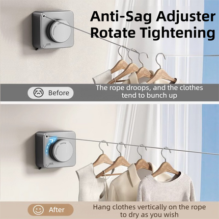 Grey 4.2M Heavy Duty Invisible Retractable Clothesline - Rustproof & Drill-Free Laundry Hanger with 20kg Load Capacity.
