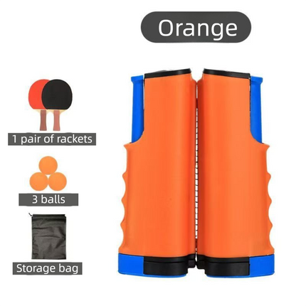 Orange Portable Table Tennis Set with 2 Paddles, 3 Balls and Carry Bag - 165cm Retractable Ping Pong Net & Post - Indoor/Outdoor Professional Training Kit.