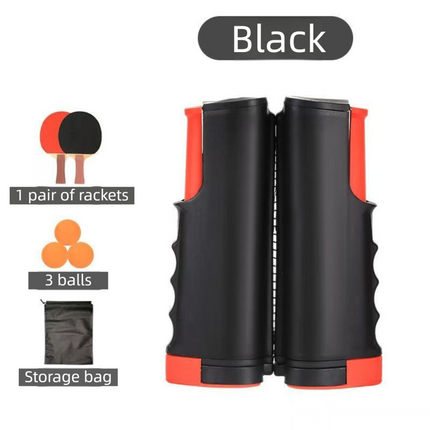 Black Portable Table Tennis Set with 2 Paddles, 3 Balls and Carry Bag - 165cm Retractable Ping Pong Net & Post - Indoor/Outdoor Professional Training Kit.