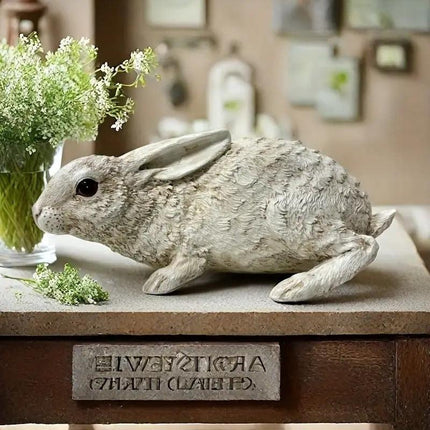 Weather-Resistant Resin Rabbit Garden Statue - Lifelike Animal Decorative Ornament for Gardens & Backyard Landscaping.