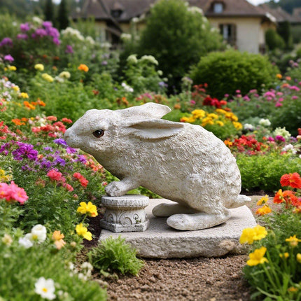 Weather-Resistant Resin Rabbit Garden Statue - Lifelike Animal Decorative Ornament for Gardens & Backyard Landscaping.