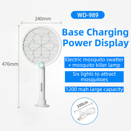 2-in-1 Foldable Electric Mosquito Swatter & UV Light Killer Lamp with 180° Rotating Head and Base - Wall-Mounted & Self-Standing Non-Toxic Pest Control.