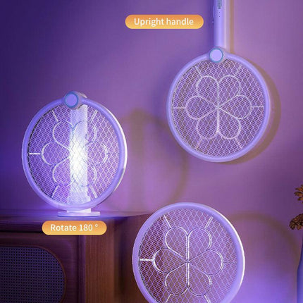 2-in-1 Foldable Electric Mosquito Swatter & UV Light Killer Lamp with 180° Rotating Head and Base - Wall-Mounted & Self-Standing Non-Toxic Pest Control.