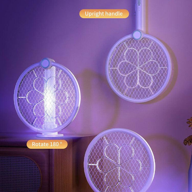 2-in-1 Foldable Electric Mosquito Swatter & UV Light Killer Lamp with 180° Rotating Head and Base - Wall-Mounted & Self-Standing Non-Toxic Pest Control.