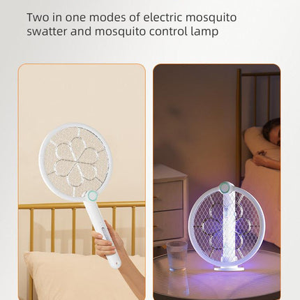 2-in-1 Foldable Electric Mosquito Swatter & UV Light Killer Lamp with 180° Rotating Head and Base - Wall-Mounted & Self-Standing Non-Toxic Pest Control.