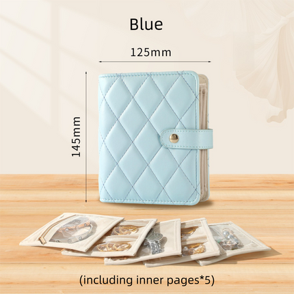 Blue Nappa Leather Anti-Oxidation Jewelry Storage Book with 5 Velvet Pouches - Compact Organizer for Watches, Earrings, Rings & Gold Ornaments.