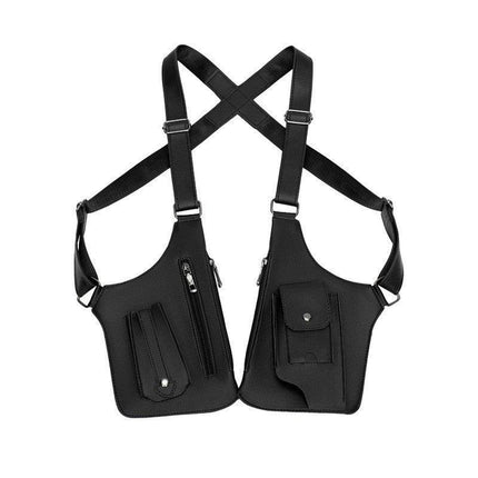 Black Multi-functional Expandable Men's Tactical Chest Rig Bag - Waterproof & Lightweight Retro Underarm Pack.