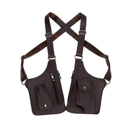 Coffee Multi-functional Expandable Men's Tactical Chest Rig Bag - Waterproof & Lightweight Retro Underarm Pack.