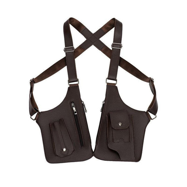 Coffee Multi-functional Expandable Men's Tactical Chest Rig Bag - Waterproof & Lightweight Retro Underarm Pack.