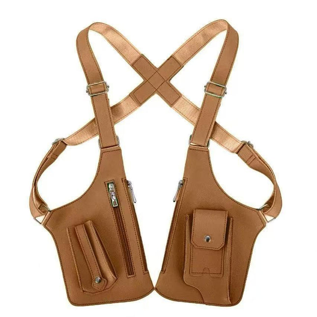 Brown Multi-functional Expandable Men's Tactical Chest Rig Bag - Waterproof & Lightweight Retro Underarm Pack.