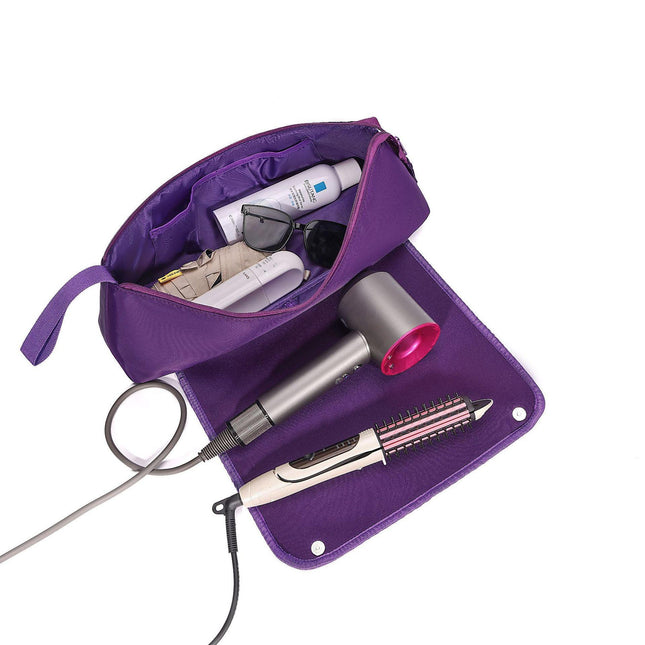 Purple Premium Insulated Roll-Up Travel Case for Hair Styling Tools & Blow Dryers with Muti-Pockets (18x5.5x5 Inch).
