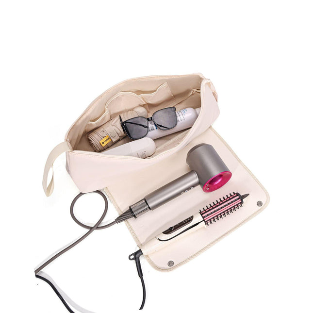 White Premium Insulated Roll-Up Travel Case for Hair Styling Tools & Blow Dryers with Muti-Pockets (18x5.5x5 Inch).