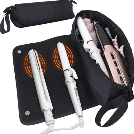 White Premium Insulated Roll-Up Travel Case for Hair Styling Tools & Blow Dryers with Muti-Pockets (18x5.5x5 Inch).