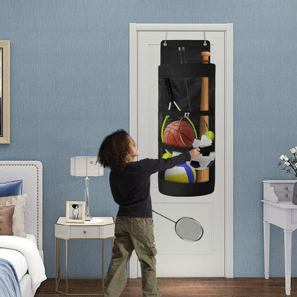 Over-the-Door Hanging Sports Gear Organizer With Zipper for Easy-Access to Bottom - Heavy-Duty Mesh Storage Bag for Balls & Kids' Toys.