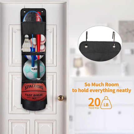 Over-the-Door Hanging Sports Gear Organizer With Zipper for Easy-Access to Bottom - Heavy-Duty Mesh Storage Bag for Balls & Kids' Toys.