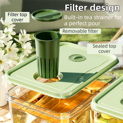3L Compact Fridge-Ready Cold Drink Dispenser with Spigot, Timer and Infuser Filter - Food-Grade PP & Heat Resistant Fruit Tea Tank.