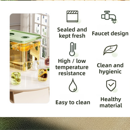 5L Compact Fridge-Ready Cold Drink Dispenser with Spigot, Timer and Infuser Filter - Food-Grade PP & Heat Resistant Fruit Tea Tank.