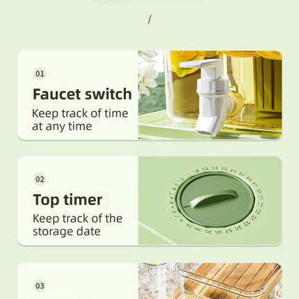 5L Compact Fridge-Ready Cold Drink Dispenser with Spigot, Timer and Infuser Filter - Food-Grade PP & Heat Resistant Fruit Tea Tank.