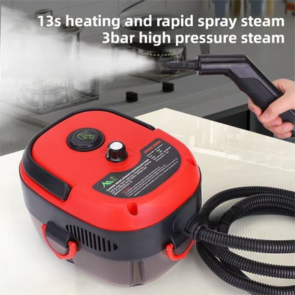 Red Portable High-Pressure Steam Cleaner with 1000ml Tank & 7-Piece Pro Brushes/Spray Nozzle Kit - 131°C High-Temp Deep Cleaning Machine for Kitchen Grease and Home Sanitization.