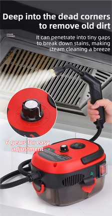 White Portable High-Pressure Steam Cleaner with 1000ml Tank & 7-Piece Pro Brushes/Spray Nozzle Kit - 131°C High-Temp Deep Cleaning Machine for Kitchen Grease and Home Sanitization.