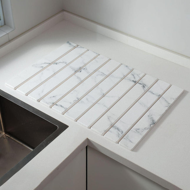 30x40cm Foldable Marble Pattern Kitchen Dish Drainer(Style 1) - Ultra-Absorbent Natural Stone Mat, Fast-Drying & Space-Saving.