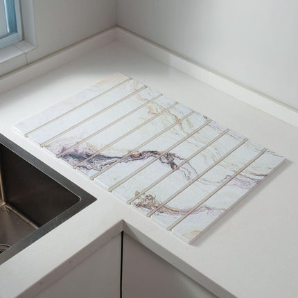 30x40cm Foldable Marble Pattern Kitchen Dish Drainer(Style 2) - Ultra-Absorbent Natural Stone Mat, Fast-Drying & Space-Saving.
