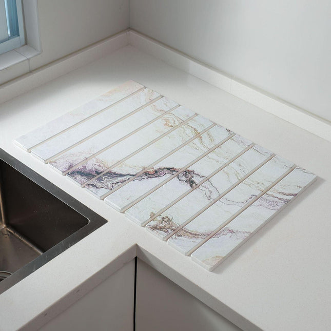 30x40cm Foldable Marble Pattern Kitchen Dish Drainer(Style 2) - Ultra-Absorbent Natural Stone Mat, Fast-Drying & Space-Saving.