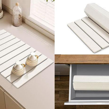 30x40cm Foldable Marble Pattern Kitchen Dish Drainer(Style 2) - Ultra-Absorbent Natural Stone Mat, Fast-Drying & Space-Saving.