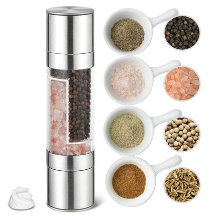 2 Pack 2-in-1 Stainless Steel Manual Spice Grinder Dual Head Salt and Pepper Mill with Adjustable Coarseness for Australian BBQ Kitchen and Travel.