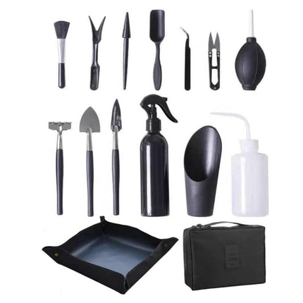 Black 13 Piece Succulent Gardening Tool Set with 50x50cm Repotting Mat and Storage Bag for Indoor Miniature Plant Care Home Gardening Gift Australia.