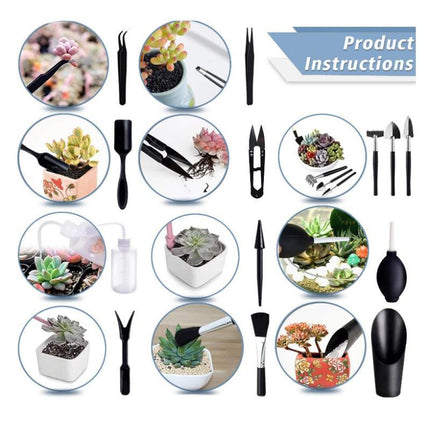 Black 13 Piece Succulent Gardening Tool Set with 50x50cm Repotting Mat and Storage Bag for Indoor Miniature Plant Care Home Gardening Gift Australia.
