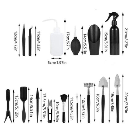 Black 13 Piece Succulent Gardening Tool Set with 50x50cm Repotting Mat and Storage Bag for Indoor Miniature Plant Care Home Gardening Gift Australia.