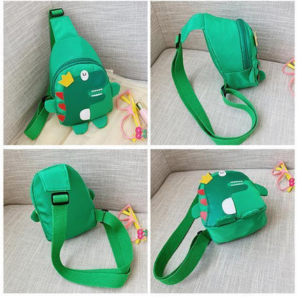 Green Kids Cartoon Dinosaur Chest Bag Cute Lightweight Nylon Crossbody Shoulder Pack for Toddlers Outings and Travel New Arrival Gift.