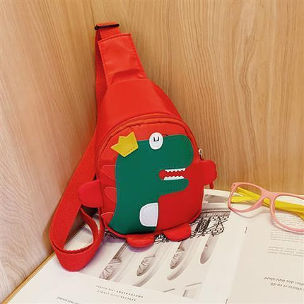 Red Kids Cartoon Dinosaur Chest Bag Cute Lightweight Nylon Crossbody Shoulder Pack for Toddlers Outings and Travel New Arrival Gift.