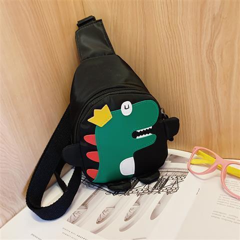 Black Kids Cartoon Dinosaur Chest Bag Cute Lightweight Nylon Crossbody Shoulder Pack for Toddlers Outings and Travel New Arrival Gift.