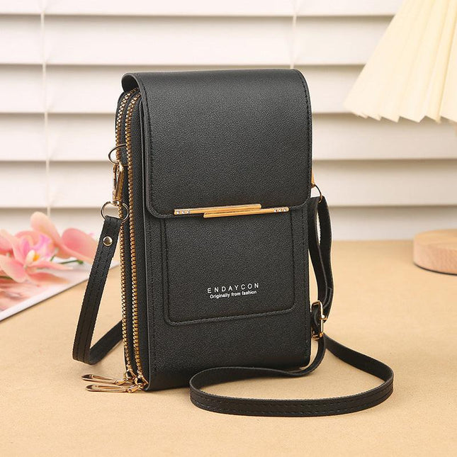 Black Touch Screen Crossbody Phone Bag for Women Small Shoulder Purse with Dual Zippers and Card Slots Compact Travel Pouch Australian Lifestyle.