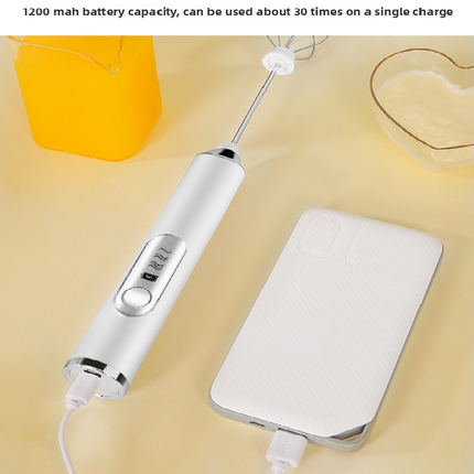 White Rechargeable Handheld Milk Frother and Electric Whisk Set 3 Speeds with 2 Stainless Steel Heads and Storage Stand Australian Home Barista Kit.