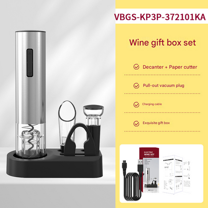 Electric Wine Opener Set 2-in-1 Rechargeable Automatic Corkscrew with Vacuum Seal Base Aerator Foil Cutter Professional Barware Australian Home Use.