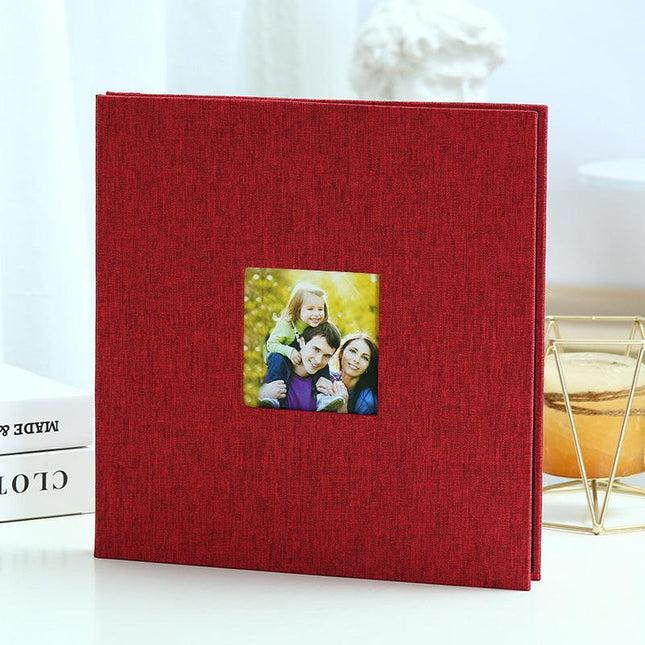Red Linen Self-Adhesive Photo Album DIY Scrapbook with Cover Window 11x10.6 Inch for Family Wedding Travel Memories Preservation Australian Home.