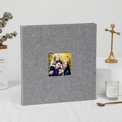 Grey Linen Self-Adhesive Photo Album DIY Scrapbook with Cover Window 11x10.6 Inch for Family Wedding Travel Memories Preservation Australian Home.