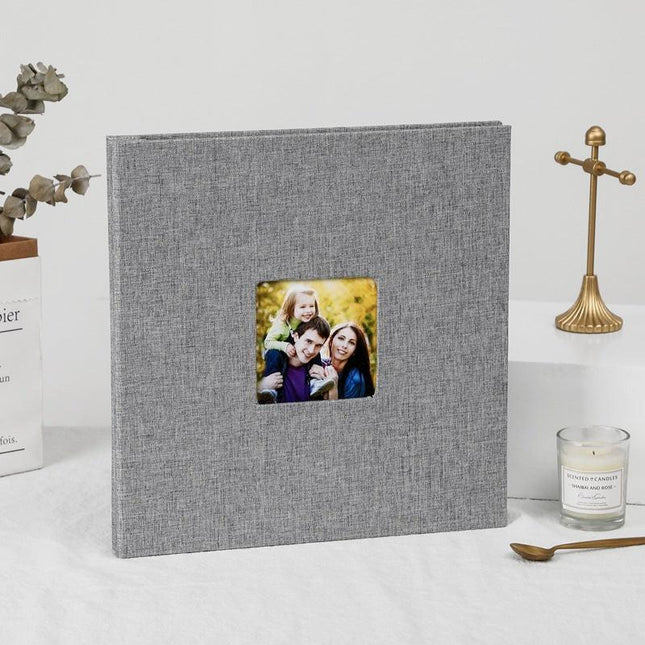 Grey Linen Self-Adhesive Photo Album DIY Scrapbook with Cover Window 11x10.6 Inch for Family Wedding Travel Memories Preservation Australian Home.