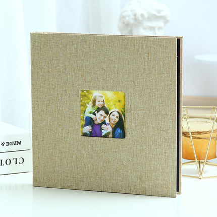 Brown Linen Self-Adhesive Photo Album DIY Scrapbook with Cover Window 11x10.6 Inch for Family Wedding Travel Memories Preservation Australian Home.