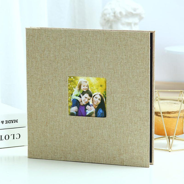 Brown Linen Self-Adhesive Photo Album DIY Scrapbook with Cover Window 11x10.6 Inch for Family Wedding Travel Memories Preservation Australian Home.