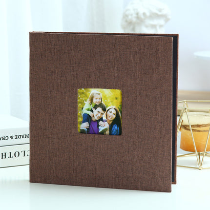 Coffee color Linen Self-Adhesive Photo Album DIY Scrapbook with Cover Window 11x10.6 Inch for Family Wedding Travel Memories Preservation Australian Home.