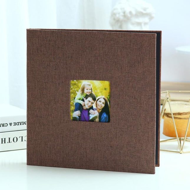 Coffee color Linen Self-Adhesive Photo Album DIY Scrapbook with Cover Window 11x10.6 Inch for Family Wedding Travel Memories Preservation Australian Home.