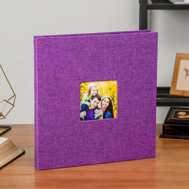 Purple Linen Self-Adhesive Photo Album DIY Scrapbook with Cover Window 11x10.6 Inch for Family Wedding Travel Memories Preservation Australian Home.