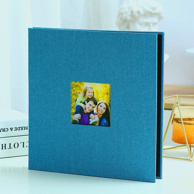 Sky blue Linen Self-Adhesive Photo Album DIY Scrapbook with Cover Window 11x10.6 Inch for Family Wedding Travel Memories Preservation Australian Home.