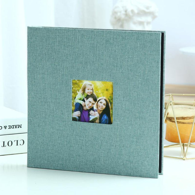 Green Linen Self-Adhesive Photo Album DIY Scrapbook with Cover Window 11x10.6 Inch for Family Wedding Travel Memories Preservation Australian Home.